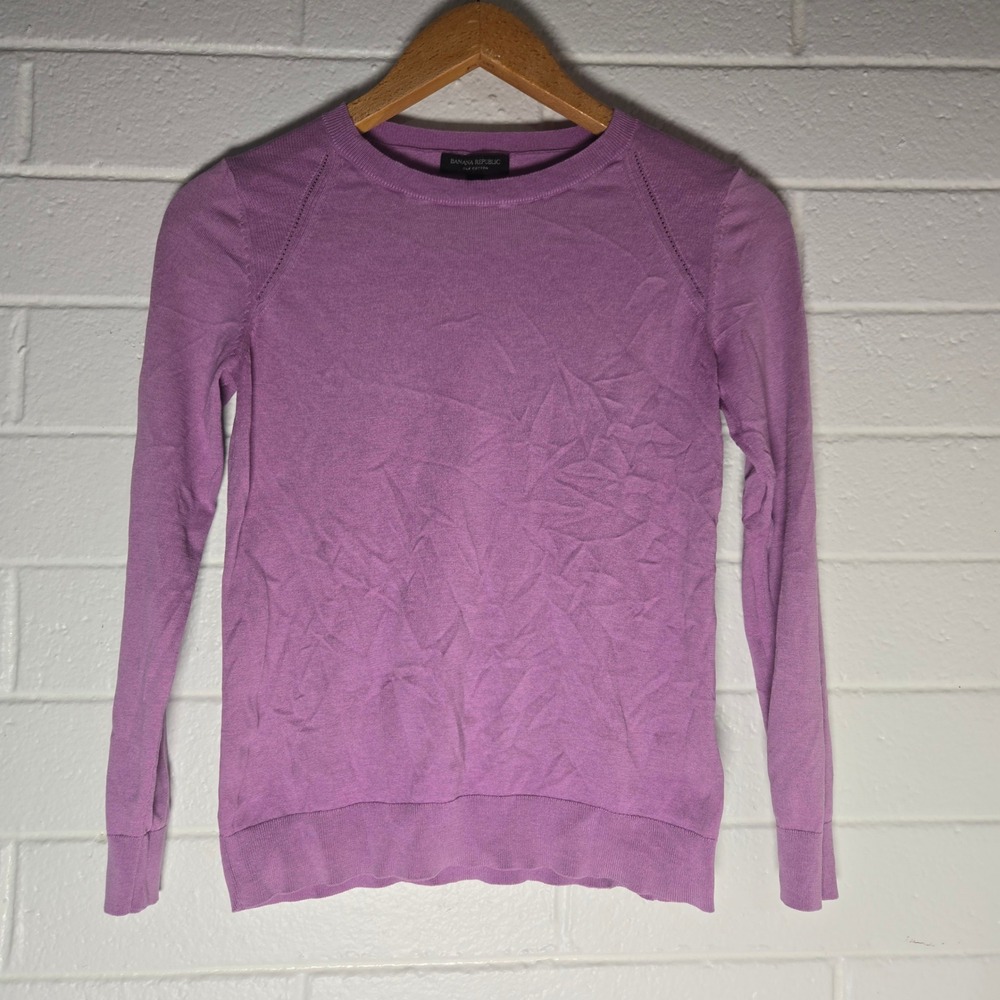 Banana Republic Silk Cotton Crewneck Sweater Small Purple Pink Spring